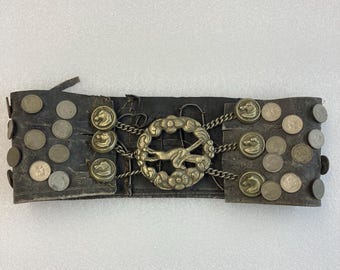 Vintage Argentina Cowhide Coin Belt Gaucho Coin Belt Guacho Rodeo Vintage cowhide/horse Hide metal belt Argentina with fur and  main image 4