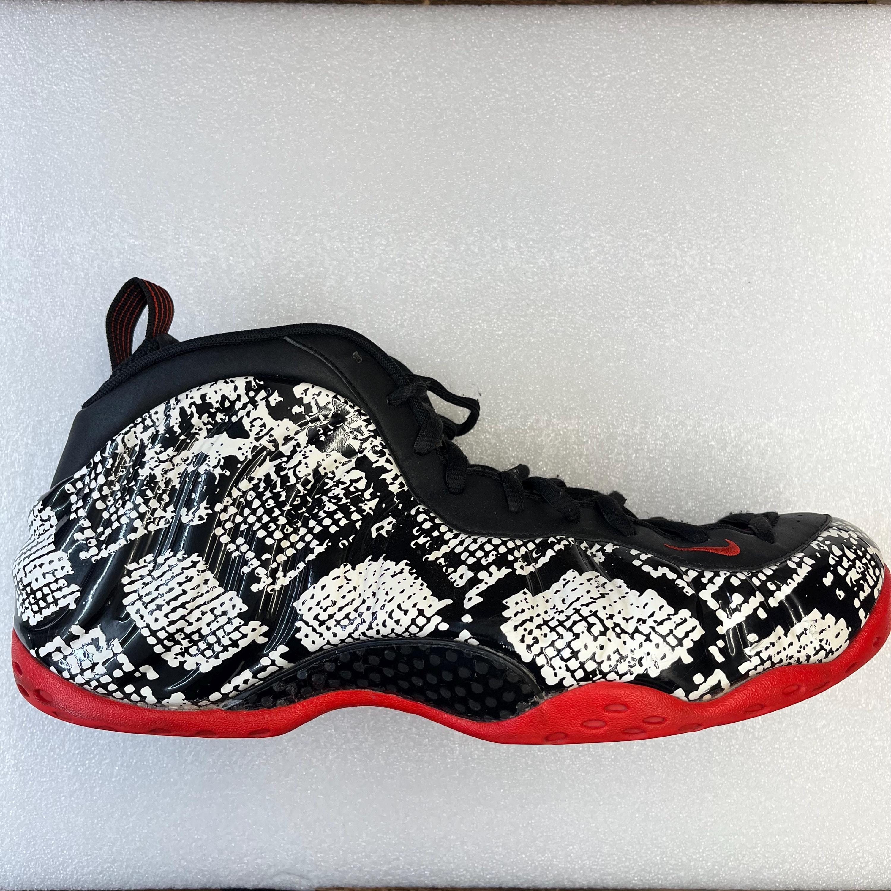 red black and white snakeskin foamposites