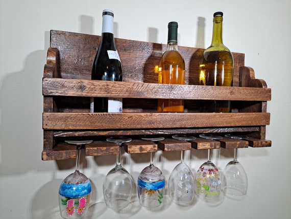 Wooden Wine and Glass Rack Etsy