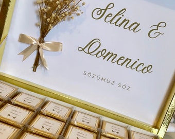 Chocolate box gold incl. 48 chocolates & Gypsophila personalized Söz Wedding Wedding engagement Shirni Verloung