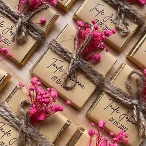 personalized chocolates with gypsophila - brown paper