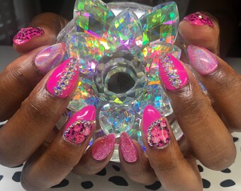 HOT Pink Tropical Gel Press on Nails - Etsy