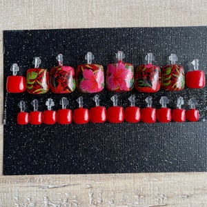 RTS | Red Tropical Press On Toe Nails | Simple Press On Toes | Glue & Go