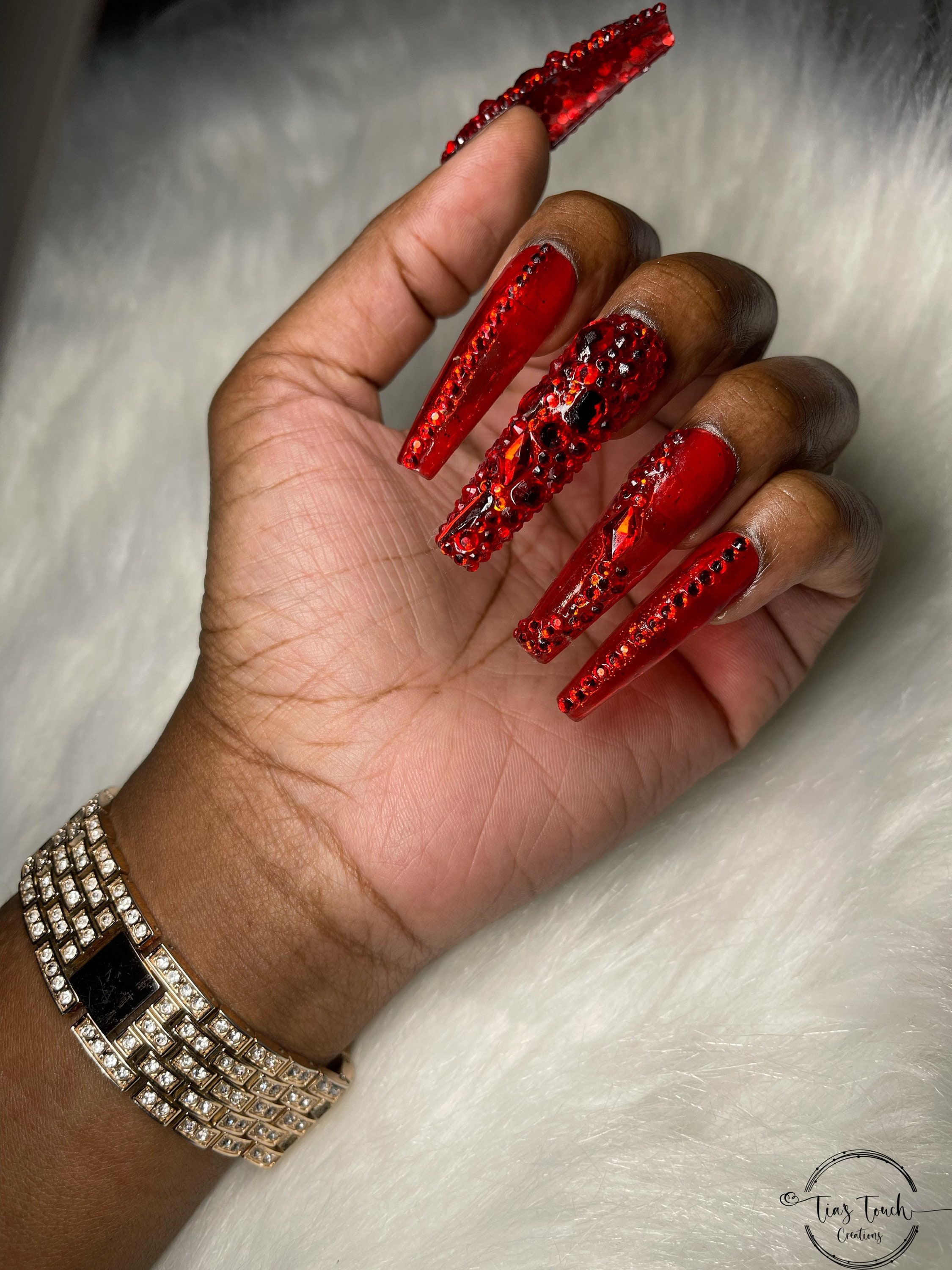 Red Bling Nails - Etsy Red Bling Nails - Etsy