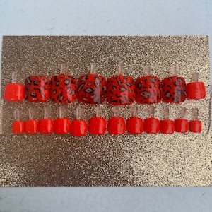 RTS | Neon Orange Leopard Press On Toe Nails | Simple Press On Toes | Glue & Go