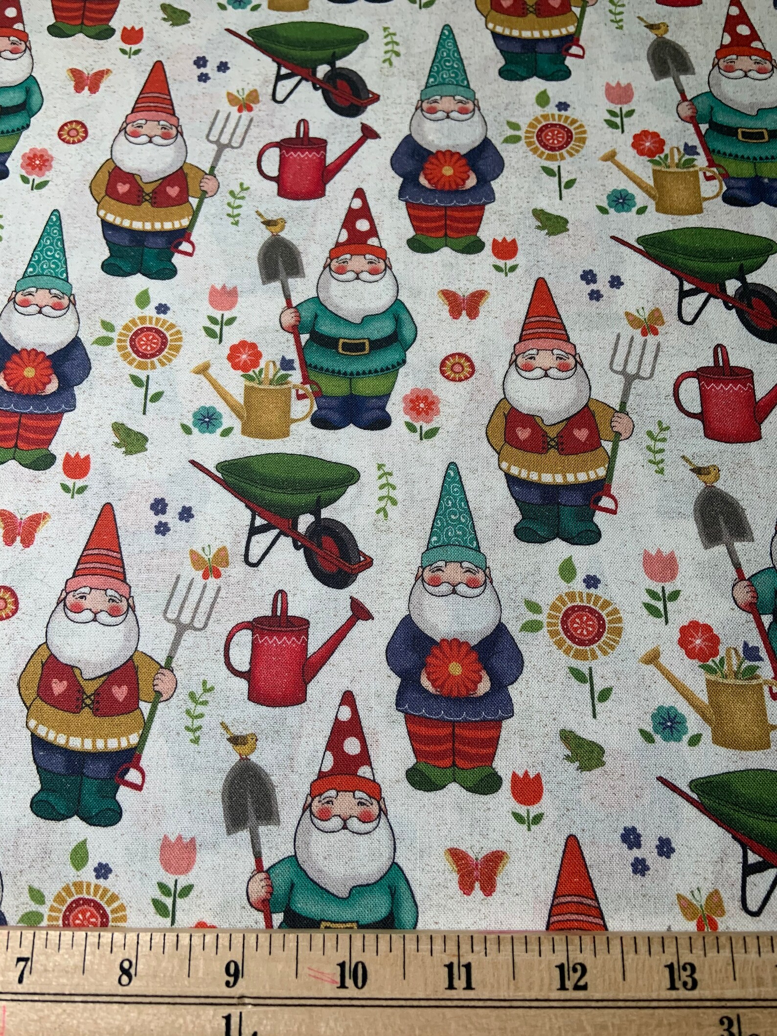 Garden Gnome Cotton Fabrichalf Yard Etsy