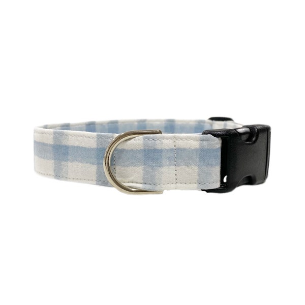 Light Blue Plaid Dog Collar for Girl - Blue and White  Dog Collar - Dog Collar for Boy - Dog Collar for Girl - Spring Dog Collar