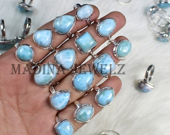 Anello con larimar blu, anello in argento sterling, anello a forma mista, anello con larimar, anello con larimar all'ingrosso, anello con castone, anello con pietra portafortuna
