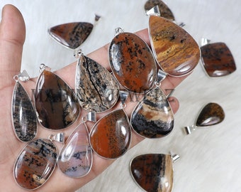 Russian Dendrite Pendant, Sterling Silver Pendant, Bezel Pendant, Dendrite Agate Necklace, Boho Pendant, Honey Dendrite Wholesale Pendant