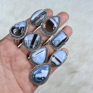 Natural Blue Opal Gemstone Ring, Silver Plated Ring, Designer Ring, Collet Ring, Bulk Ring, Wholesale Blue Opal Ring, Mix Shape Owyhee Ring