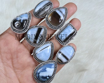 Natural Blue Opal Gemstone Ring, Silver Plated Ring, Designer Ring, Collet Ring, Bulk Ring, Wholesale Blue Opal Ring, Mix Shape Owyhee Ring