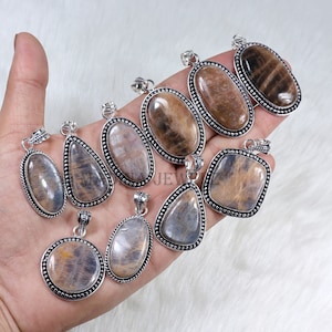 Sunstone Moonstone Pendant Sterling Silver Pendant Collet Pendant Peach Moonstone Gemstone Pendant Sunstone Pendant Sunstone Jewelry Gift