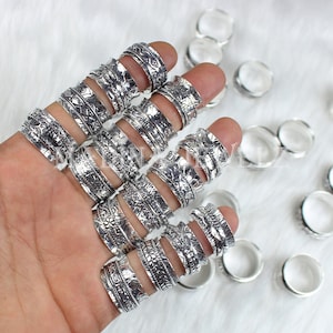 Spinner Rings Sterling Silver Stacking Ring, Silver Wide Band Boho Stacking Spinner Meditation Rings For Women Jewelry