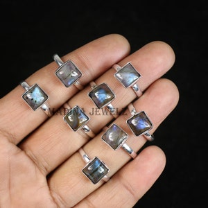 Labradorite Ring Sterling Silver Ring Baguette Rings Birthstone Ring Blue Flash Labradorite Gemstone Ring Collet Ring Promise Ring Gift Ring