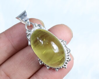 Ciondolo in quarzo giallo limone, ciondolo in argento sterling, ciondolo in cristallo, ciondolo in pietra gialla, ciondolo di design, ciondolo Bails, regalo
