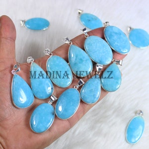 Blue Hemimorphite Pendant, Sterling Silver Pendant, Mix Shape Hemimorphite Gemstone Pendant, Smithsonite Pendant, Bezel Pendant Girl Pendant