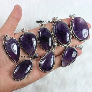 Amethyst Pendant Sterling Silver Pendant Collet Pendant Purple Amethyst Gemstone Pendant Amethyst Jewelry Crystal Pendant Necklace For Gifts