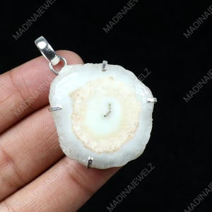 White Solar Quartz Pendant Collet Pendant Sterling Silver Pendant Solar Quartz Slice Pendant White Slice Solar Quartz Gemstone Pendant Gift