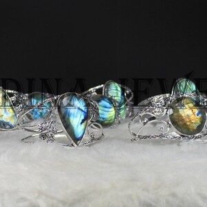 Labradorite Bracelet, Sterling Silver Bracelet Handmade Bracelet Mix Shape Labradorite Gemstone Bracelet Adjustable Bracelet Collet Bracelet