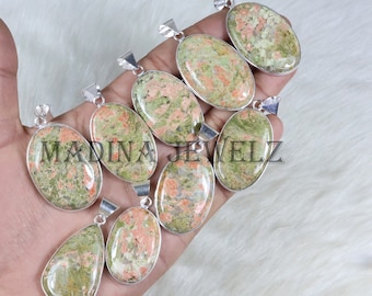 Unakite Jasper Pendant Sterling Silver Pendant Natural Unakite Pendant Bezel Pendant Unakite Jasper Jewelry Gemstone Pendant Boho Necklaces
