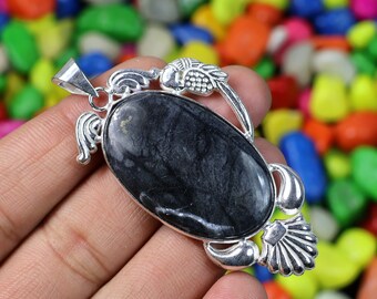 Picasso Jasper Pendant Sterling Silver Pendant Designer Pendant Black Picasso Jasper Gemstone Pendant Boho Pendant, Statement Jewelry Gift
