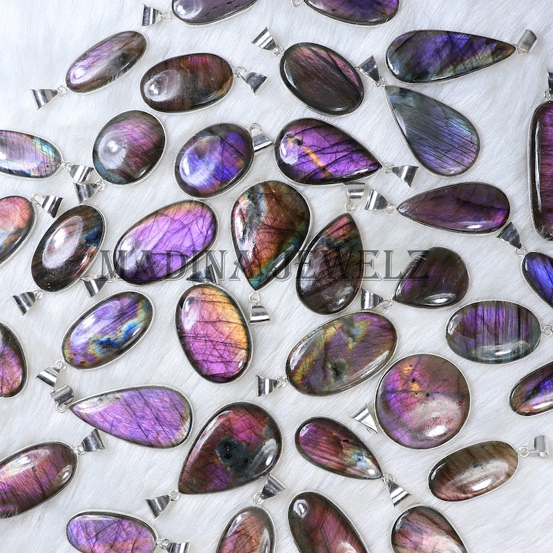 Natural Purple Labradorite Pendant, Silver Pendant, Wholesale Labradorite Gemstone Pendant, Spectrolite Pendant, Bezel Sterling Necklace image 2