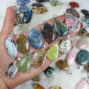 Natural Gemstone Pendant, Sterling Silver Pendant, Mix Cabochon Pendant, Birthstone Pendant, Charm Pendant, Bezel Pendant Lot, Bulk Necklace