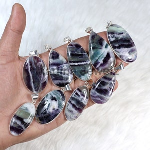 Fluorite Pendant Sterling Silver Pendant Mix Pendant Purple Fluorite Gemstone Pendant Bezel Pendant Green Fluorite Necklace Anniversary Gift