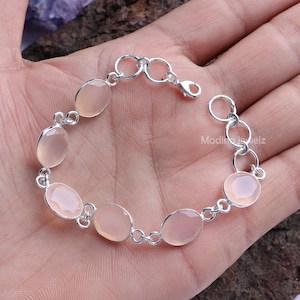 Rose Quartz Bracelet Sterling Silver Bracelet Faceted Rose Quartz Gemstone Bracelet Handmade Bracelet, Chain Bracelet Rose Quartz Jewelry