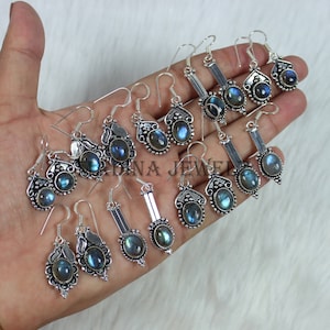 Boucle d'oreille en labradorite bleue, boucles d'oreilles en argent sterling, boucles d'oreilles collet Paire de boucles d'oreilles labradorite boucle d'oreille crochet image 2