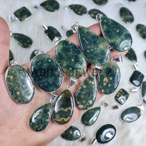 Green Ocean Jasper Pendant Sterling Silver Pendant Mix Pendant Ocean Jasper Gemstone Pendant Bezel Pendant Necklace Ocean Jasper Necklace