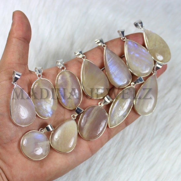 African Rainbow Moonstone Pendant, Wholesale Lot, Mixed Shape & Size, African Moonstone, Silver Sterling, Jewelry Supply, Wholesale Lot