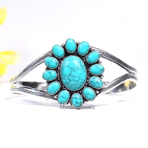 Brazalete de turquesa, brazalete de plata de ley 925, brazalete ajustable, brazalete con piedras preciosas turquesas, brazalete bohemio para regalar a su mamá.