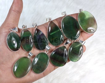 Green Fluorite Pendant Sterling Silver Pendant Mix Bezel Pendant Crystal Pendant Fluorite Gemstone Pendant Fluorite Jewelry Handmade Pendant