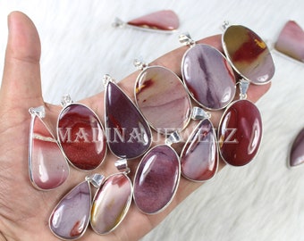 Natural Pink Mookaite Pendants, Bezel Pendant-Sterling Silver Pendant, Wholesale Natural Mookaite Jasper Gemstone Pendants-Mookaite Necklace