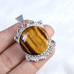 Yellow Tiger Eye Pendant Designer Pendant Sterling Silver Pendant Collet Pendant Flash Tiger&#39;s Eye Gemstone Pendant Tiger Eye Jewelry Gift