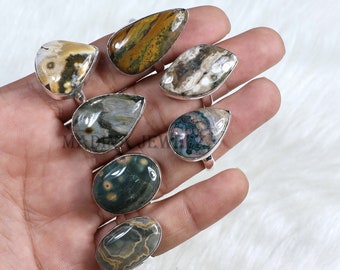 Ocean Jasper Ring Sterling Silver Ring Ocean Ring Statement Ring Mix Ocean Jasper Gemstone Ring Collet Ring Promise Ring Mix Ring Women Ring