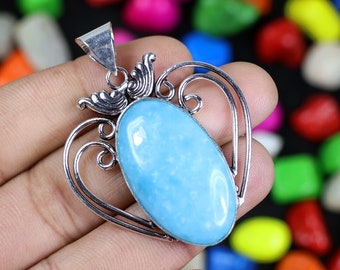 Top Rare Blue Hemimorphite Gemstone Pendant, Silver Pendant, Collet Pendant Jewelry, AAA Oval Hemimorphite Pendant Necklace, Birthday Gifts