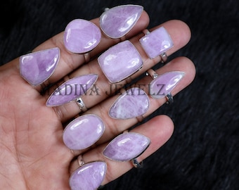 Bague en kunzite rose AAA, bague en argent sterling, bague lunette, vente en gros bague de pierres précieuses de kunzite, mélange de bagues de bijoux en kunzite, lots de cristaux