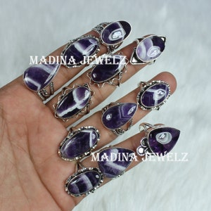 Natural Chevron Amethyst Ring, Mix Shape Ring, Amethyst Gemstone Ring, Sterling Silver Ring, Designer Ring, Collet Ring, Wholesale Ring Lot