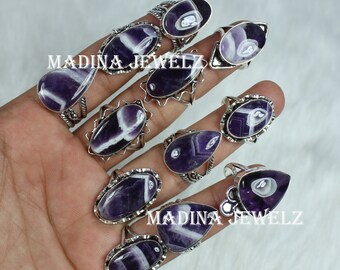 Anello con ametista naturale a zig-zag, anello con forma mista, anello con pietra preziosa ametista, anello in argento sterling, anello di design, anello con castone, lotto di anelli all'ingrosso