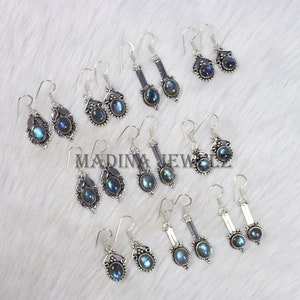 Boucle d'oreille en labradorite bleue, boucles d'oreilles en argent sterling, boucles d'oreilles collet Paire de boucles d'oreilles labradorite boucle d'oreille crochet image 3