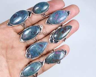 Ruby Kyanite Ring, Sterling Silver Ring, Collet Ring, Blue Kyanite Gemstone Ring, Handmade Rings Blue Kyanite Ruby Ring, Statement Ring Gift