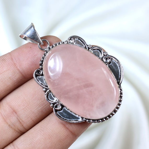Rose Quartz Pendant, Sterling Silver Pendant, Pink Rose Quartz
