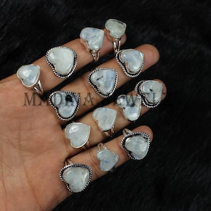 Anillo de piedra lunar, anillo de corazón, anillo de plata esterlina, anillo de piedra lunar con forma de corazón, anillo de promesa, anillo de piedra lunar azul, joyería, tamaño de anillo de 6 a 10 pulgadas, regalo de EE. UU.