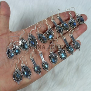 Boucle d'oreille en labradorite bleue, boucles d'oreilles en argent sterling, boucles d'oreilles collet Paire de boucles d'oreilles labradorite boucle d'oreille crochet image 1