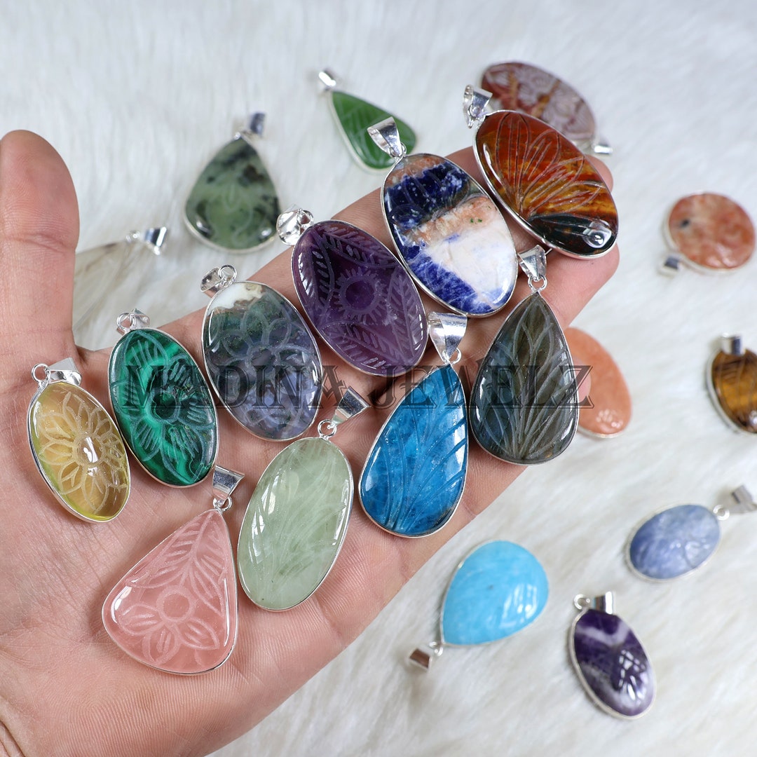 Natural Gemstone Pendant, Bulk Pendant, Bezel Pendant, Silver Plated