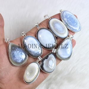 Owyhee Opal Pendant, Blue Owyhee Gemstone Pendant, Sterling Silver Pendant, Bezel Pendant, Blue Opal Pendant, Handmade Pendant Gift For Her
