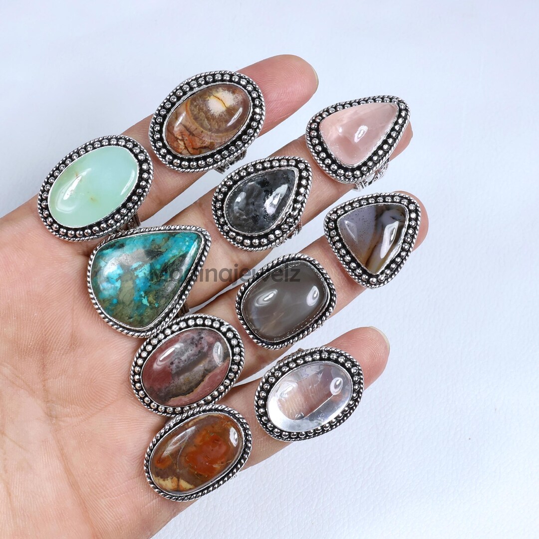 Ring Mix Mix Gemstone Ring, Sterling Silver Rings, Twisted Rope Beaded Designer ...