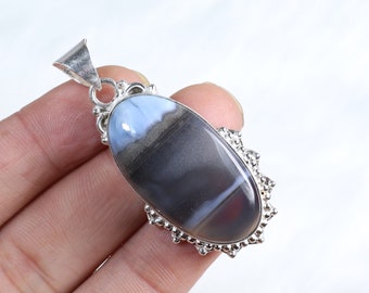 Owyhee Opal Pendant Designer Pendant Sterling Silver Pendant Blue Opal Gemstone Pendant Collet Pendant Anxiety Pendant Handmade Pendant Gift
